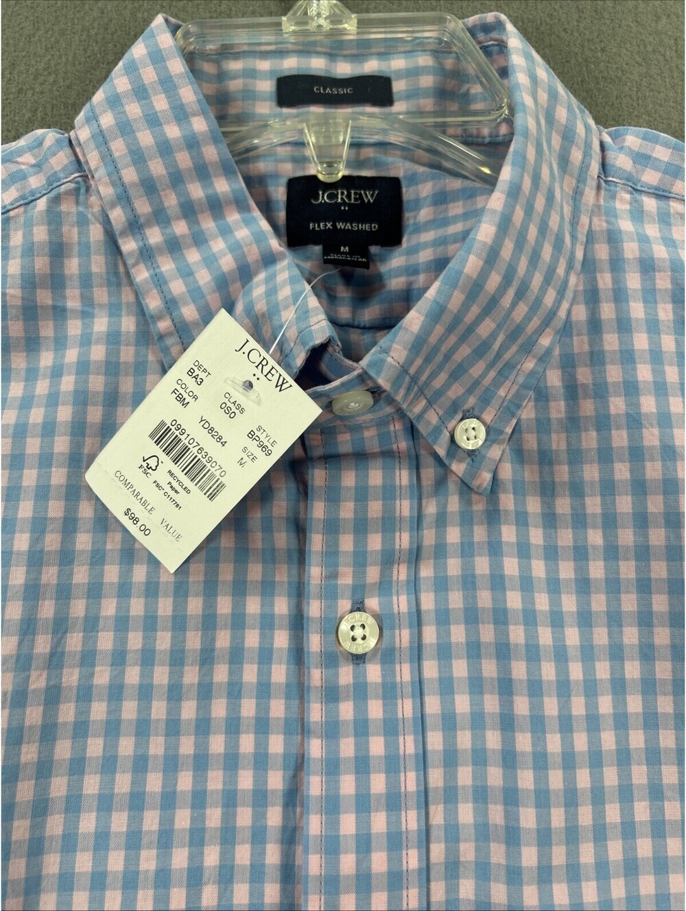 J. Crew Size M NWT Flex Washed Classic Button-Down Blue Plaid Long Sleeve Shirt
